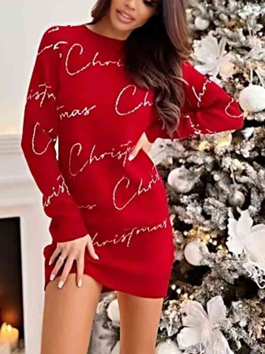 Christmas Letter Print Tunic Sweater Dress